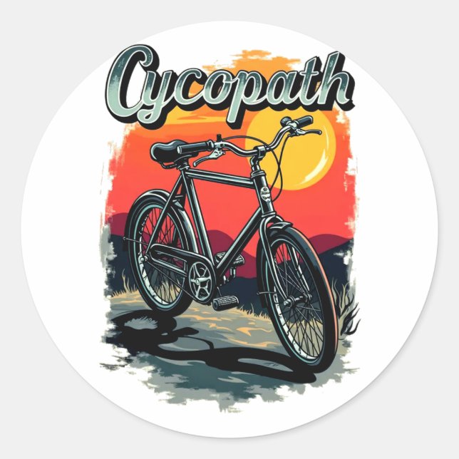 Pegatina Redonda Cycopath: diseño de bicicleta de puesta de sol (Anverso)
