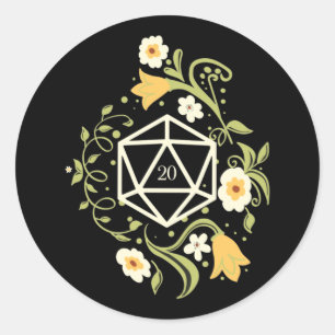 Pegatina Redonda D20 Dados de Flores Druidas Tabletop RPG