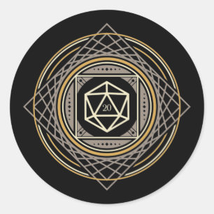 Pegatina Redonda D20 Dice Círculo geométrico del asistente Tabletop