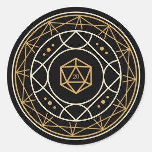 Pegatina Redonda D20 Dice Círculo GeométricoTabletop RPG