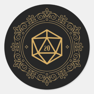 Pegatina Redonda D20 Dice Monograma Pestaña RPG