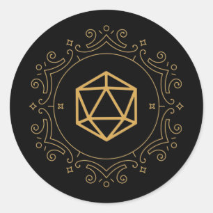 Pegatina Redonda D20 Dice Monograma Tabulador de bronce RPG