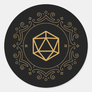 Pegatina Redonda D20 Dice Monograma Tabulador de bronce RPG