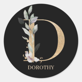Pegatina Redonda D Monograma Floral Personalizado Clásico Palo Redo
