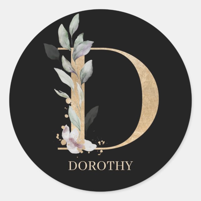 Pegatina Redonda D Monograma Floral Personalizado Clásico Palo Redo (Anverso)