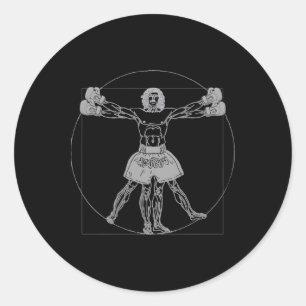 Pegatina Redonda Da Vinci Hombre de Vitruvio Muay Thai Mma Pelea Ca
