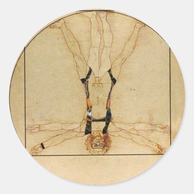 Pegatina Redonda da Vinci Skydiving (Anverso)