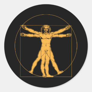 Pegatina Redonda Da Vinci Vitruvian Man