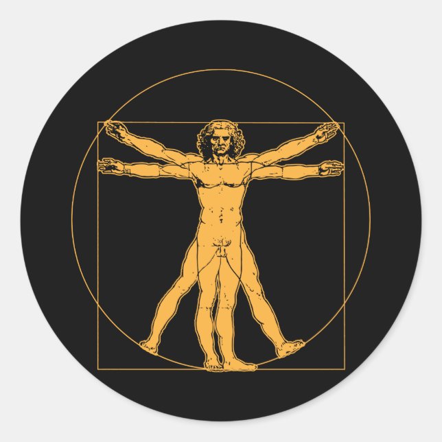 Pegatina Redonda Da Vinci Vitruvian Man (Anverso)