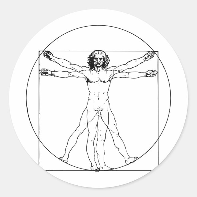 Pegatina Redonda Da Vinci Vitruvian Man (Anverso)