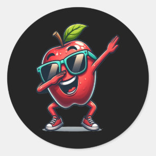 Pegatina Redonda Dab Apple Dancing Dabbing Apple Fruto