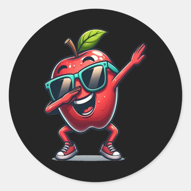 Pegatina Redonda Dab Apple Dancing Dabbing Apple Fruto (Anverso)