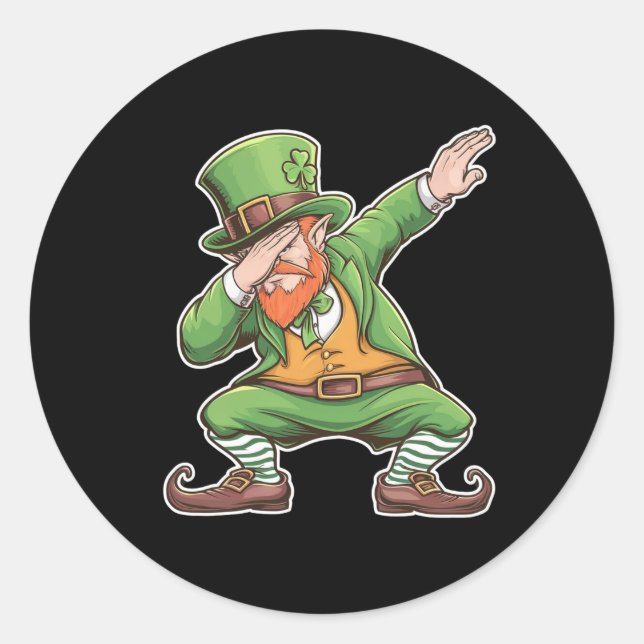 Pegatina Redonda Dab Dabbing Leprechaun en verde (Anverso)