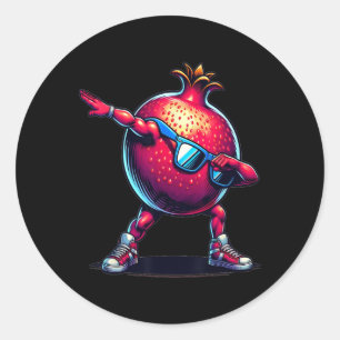 Pegatina Redonda Dab Dance Pomegranate Gracioso Bailando Fruta de D