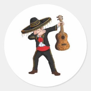 Pegatina Redonda Dab México Mariachi disfraz Charro Sombrero Cinco