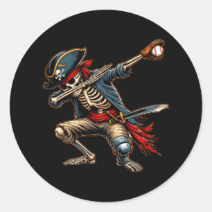 Pegatina Redonda Dab Skeleton Dabbing Skeleton Pirate Baseball