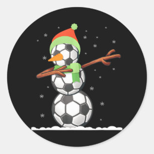 Pegatina Redonda Dab Snowman Hizo De Bolas De Fútbol Navidades Grac