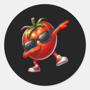 Pegatina Redonda Dab Tomate Dancing Dabbing Tomate Fruto