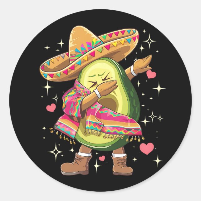 Pegatina Redonda Dabbing Aguado Cinco De Mayo Gracioso Poncho Mexic (Anverso)
