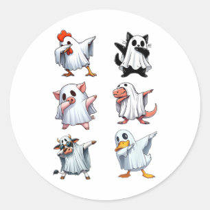 Pegatina Redonda Dabbing Animals Farm Halloween Ghost Costume Funny