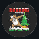 Pegatina Redonda Dabbing Around the Christmas Tree English Bulldog<br><div class="desc">Dabbing Around the Christmas Tree English Bulldog Xmas</div>