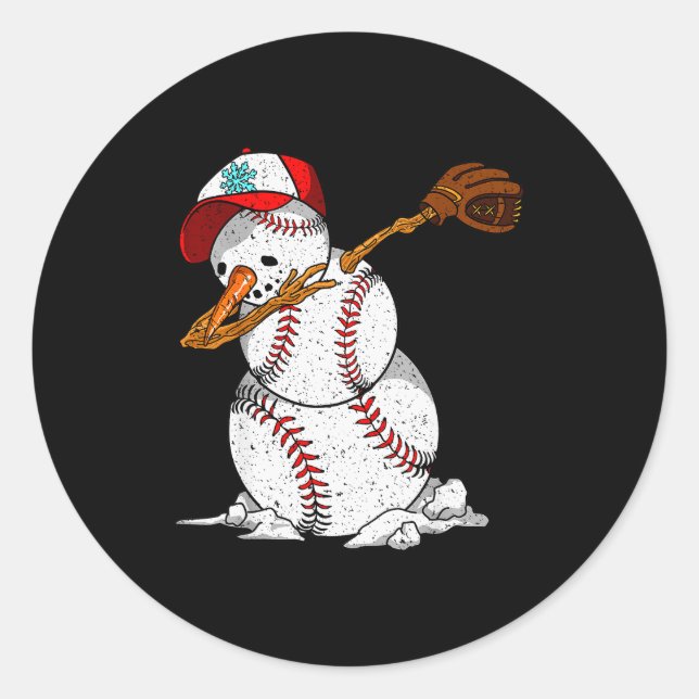 Pegatina Redonda Dabbing Baseball Snowman Snow Christmas Xmas Holid (Anverso)