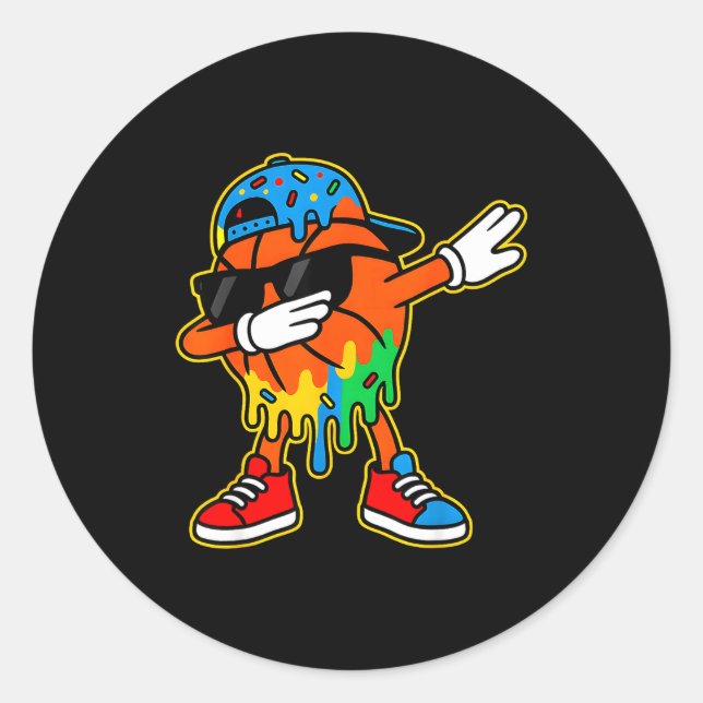 Pegatina Redonda Dabbing Basketball Ice Cream Drip Boys Basketball  (Anverso)