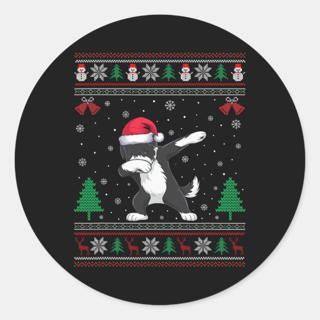 Pegatina Redonda Dabbing Bernedoodle Perro Santa Hat Niños Chicas (Anverso)