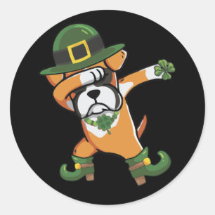 Pegatina Redonda Dabbing Boxer St Patricks Day Boys Leprechaun Dog