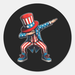 Pegatina Redonda Dabbing Boy Bandera Estadounidense Patriótica 4 De