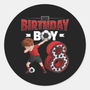 Pegatina Redonda Dabbing Boy jugador de fútbol de 8 años cumpleaños