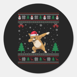 Pegatina Redonda Dabbing Brussels Griffon Dog Santa Hat Boys Chicas