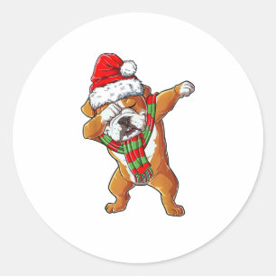 Pegatina Redonda Dabbing Bulldog inglés Santa Navidades Regalos a l