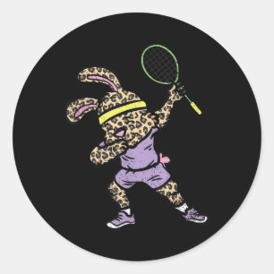 Pegatina Redonda Dabbing Bunny Badminton Player Easter Sport Rabbit