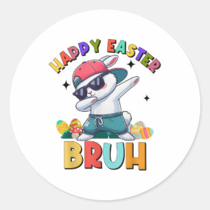 Pegatina Redonda Dabbing Bunny Bruh Feliz Día de Pascua niño adoles