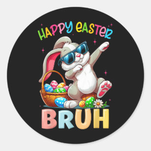 Pegatina Redonda Dabbing Bunny Easter Bruh Feliz Pascua para chicos