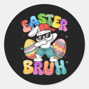 Pegatina Redonda Dabbing Bunny Easter Bruh Meme Divertido de adoles
