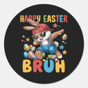 Pegatina Redonda Dabbing Bunny Easter Bruh Meme Divertido de adoles