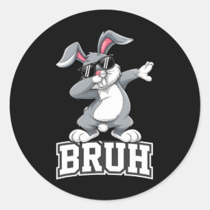 Pegatina Redonda Dabbing Bunny Easter Day Dab Bruh Bunny Adolescent