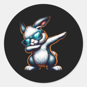 Pegatina Redonda Dabbing Bunny Funny Easter Bunny