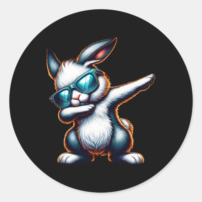 Pegatina Redonda Dabbing Bunny Funny Easter Bunny (Anverso)