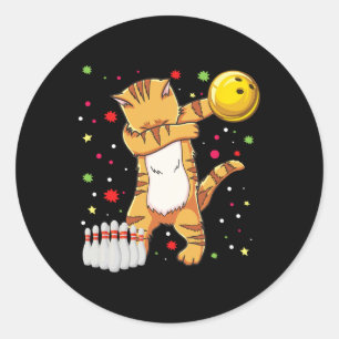 Pegatina Redonda Dabbing Cat Bowling Camisetas Funny Bowling Gift C