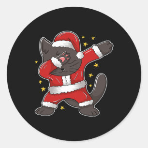 Pegatina Redonda Dabbing Cat Santa - Navidades divertidos