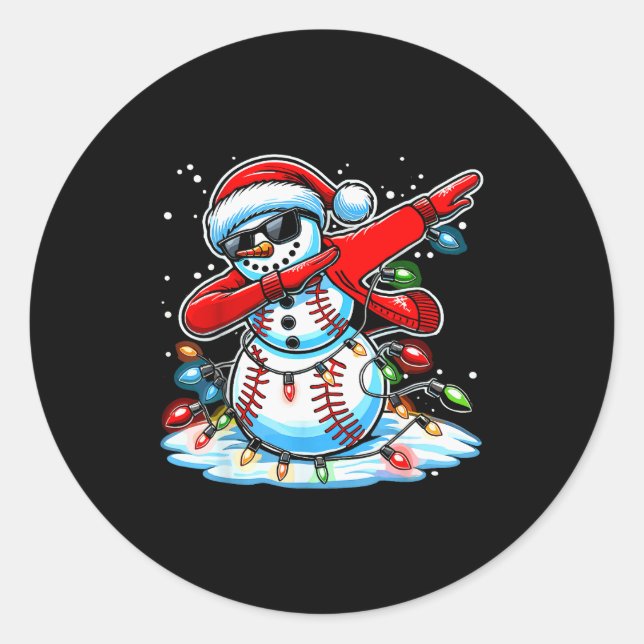 Pegatina Redonda Dabbing Christmas Baseball Snowman Boys Baseball W (Anverso)