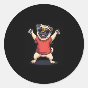 Pegatina Redonda Dabbing Dab Pug Dog Mascotas bailan pipa animal