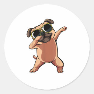 Pegatina Redonda Dabbing Dab Pug Dog Mascotas bailan pipa animal