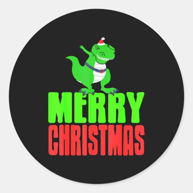 Pegatina Redonda Dabbing Dinosaur Merry Christmas Holiday Humor  (Anverso)