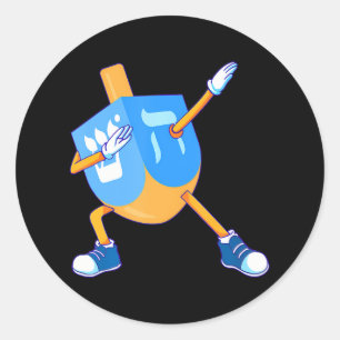Pegatina Redonda Dabbing Dreidel Hanukkah Dancing Chanukah Chicas