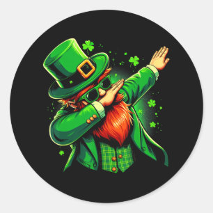 Pegatina Redonda Dabbing Duende Chico Chicas Día de San Patricio D