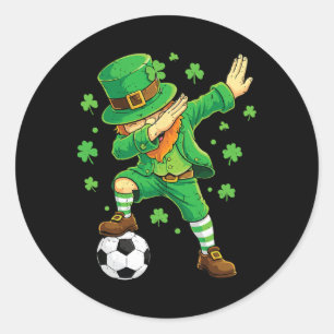 Pegatina Redonda Dabbing Duende Divertido Niño Irlandés Día de San 